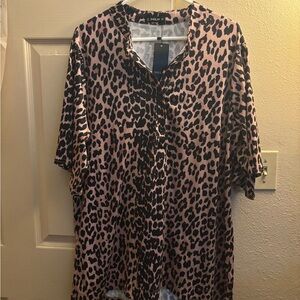 Pink Leopard Print Button-Up Shirt